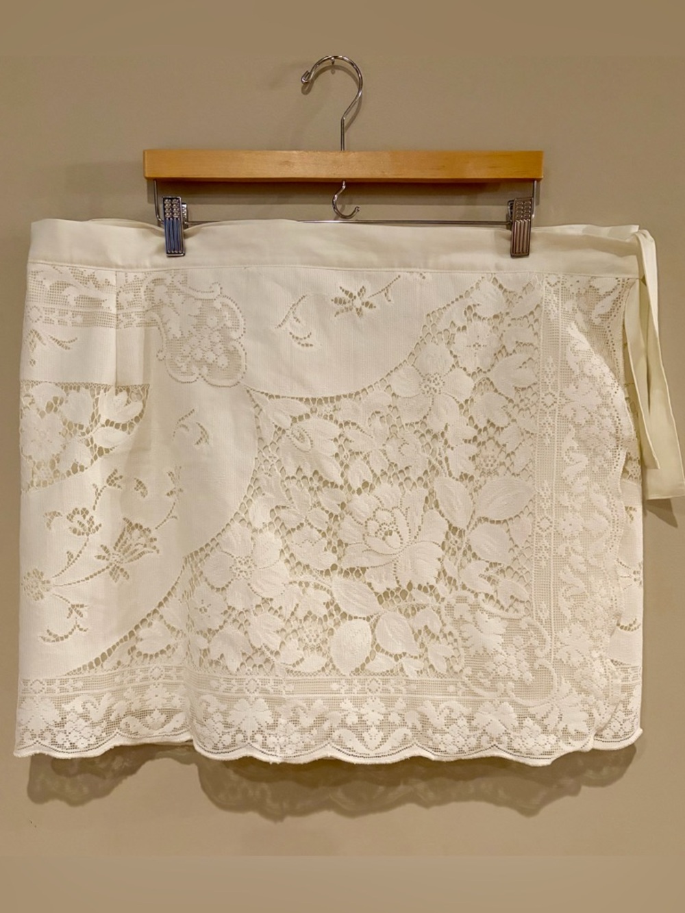 Handmade White Quaker Lace Wrap Skirt